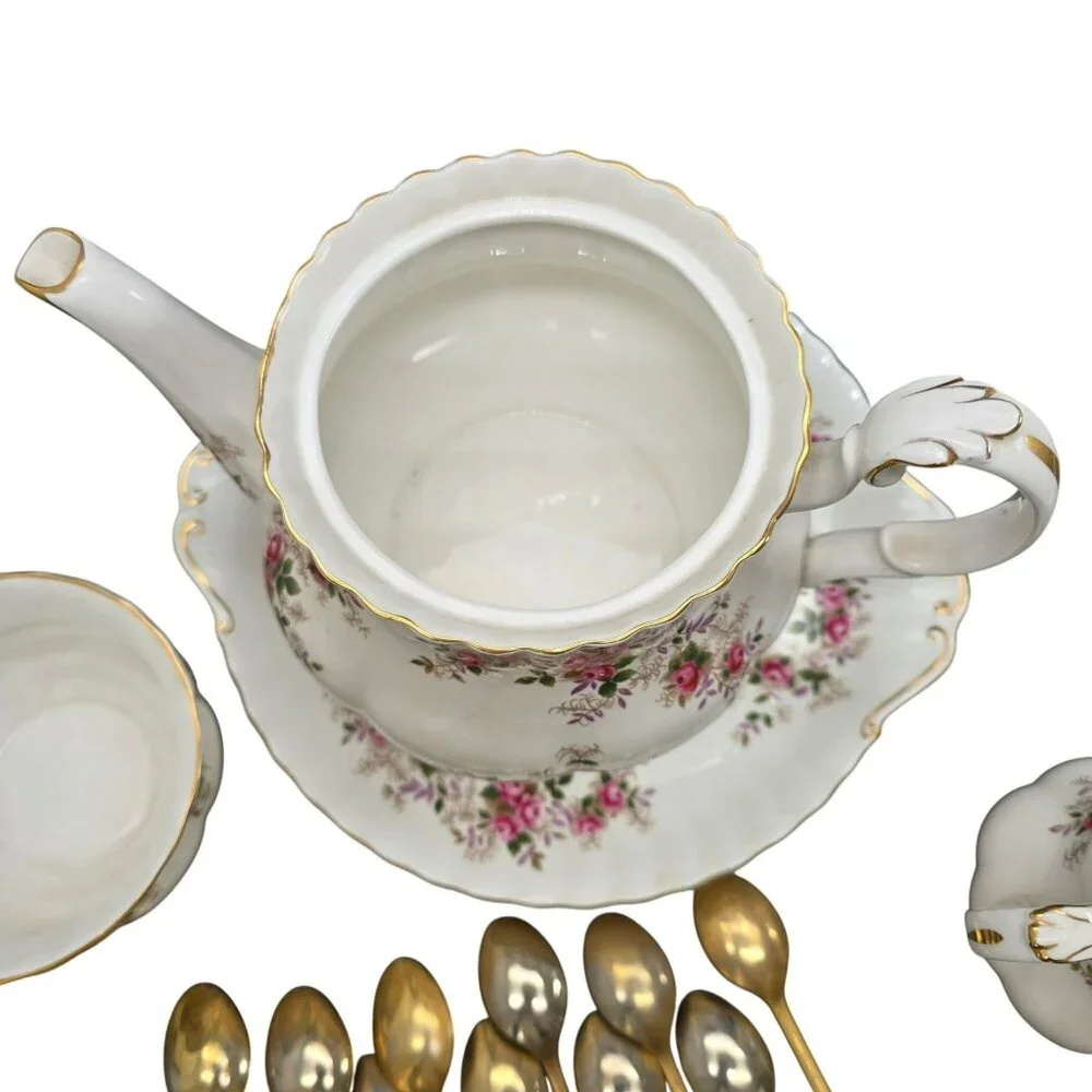Vintage Royal Albert Tea Set Floral Lavender Rose Gold-Plated Spoons VL4021